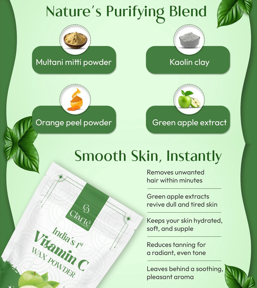 Clarte Green Apple Vitamin C Wax Powder - India's 1st - 100g