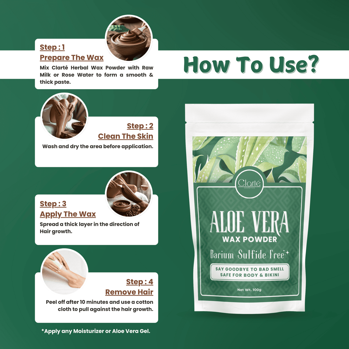 Clarté Aloe Vera Wax Powder For Women | Hair Removal Powder For Painless Hair Removal - 100gm