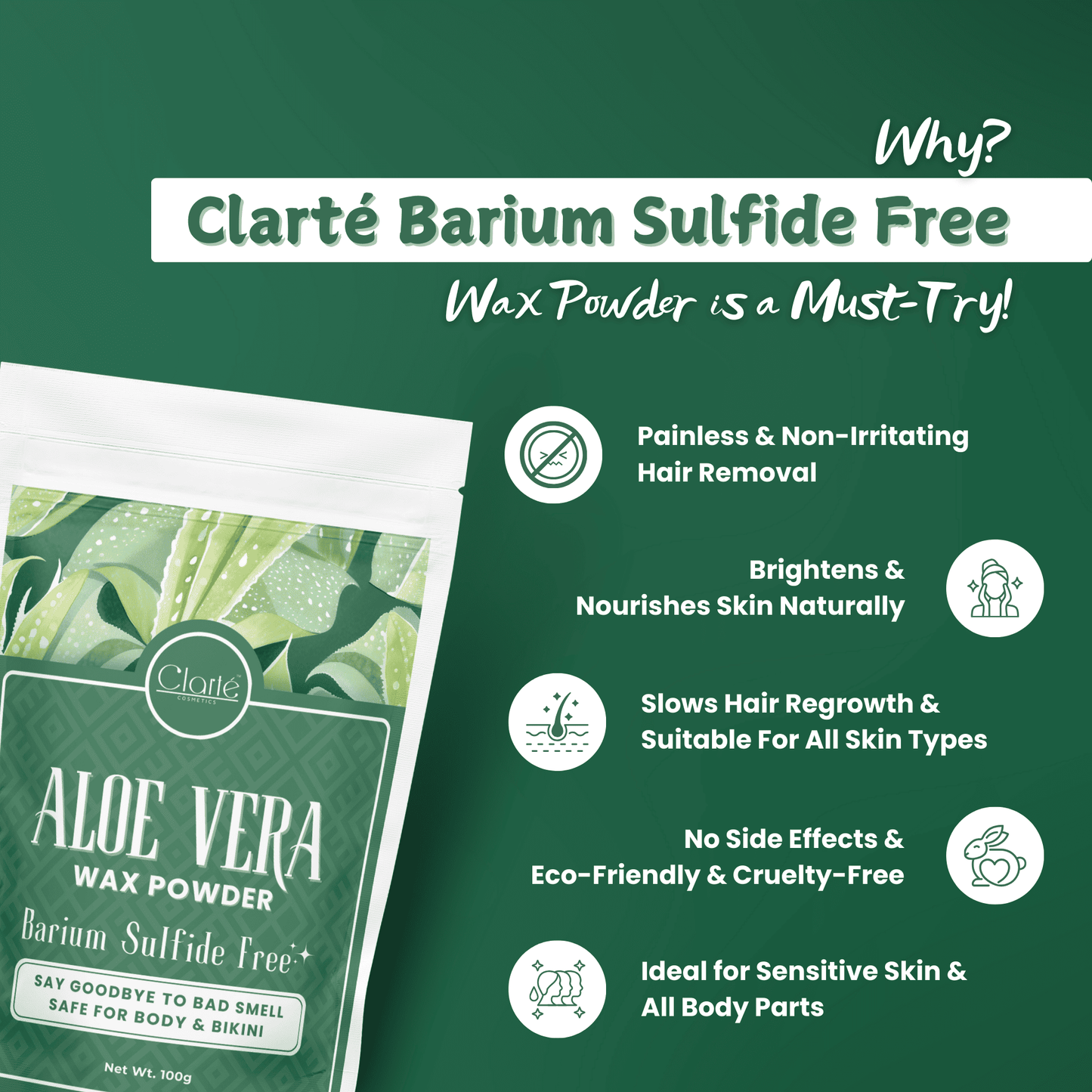 Clarté Aloe Vera Wax Powder For Women | Hair Removal Powder For Painless Hair Removal - 100gm