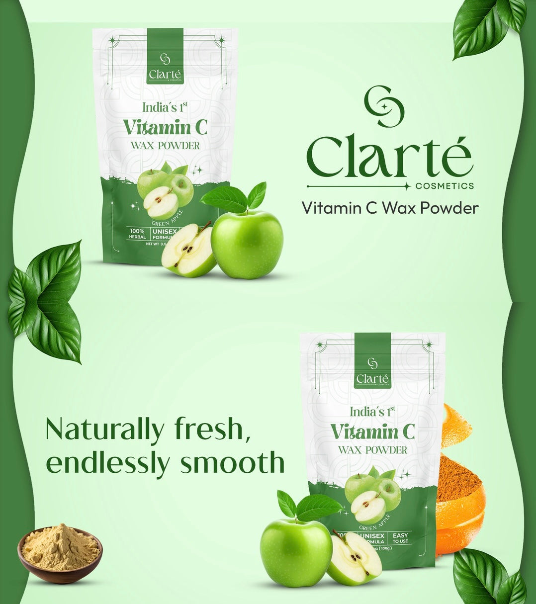 Clarte Green Apple Vitamin C Wax Powder - India's 1st - 100g