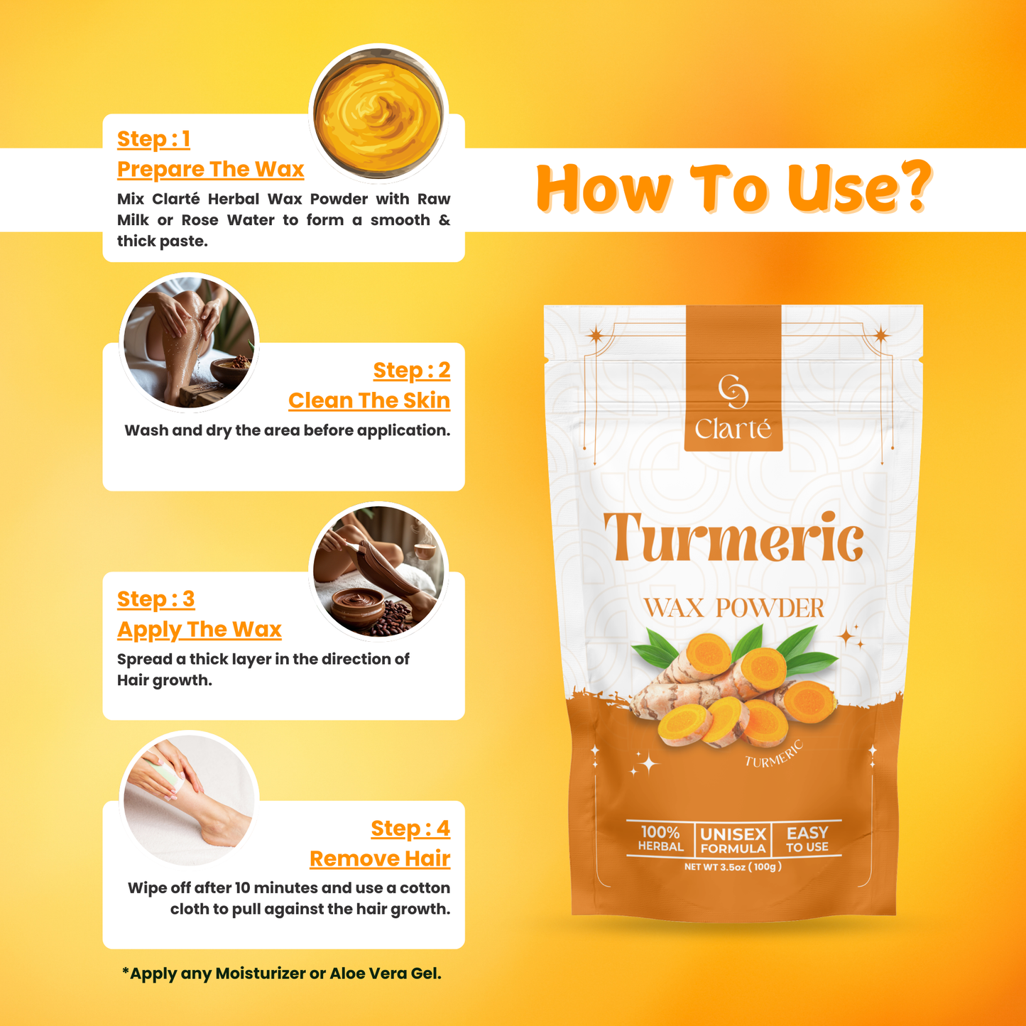 Clarte Turmeric Wax Powder For Women - 100g