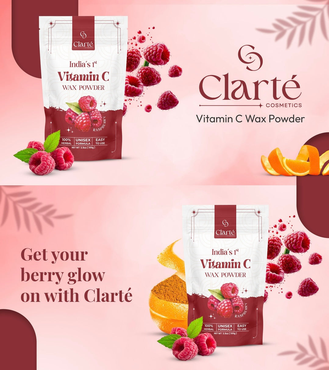 Clarte Raspberry Vitamin C Wax Powder - India's 1st - 100g
